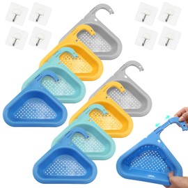 Sink Swan Drain Basket Pack of 8, Adjustable Kitchen Sink Drain Basket, Triangle Sink Basket with Sticky Hook, Upgrade for Kitchen Sink Hangs on Faucet (4 Colors)