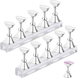 YOVOY Magnetic Acrylic Manicure Tools Nail Practice Hand Nail Exercise Pedestal Nail Supplies Nail Tips Display Stand Practice Bench Set of 10 (Silver)