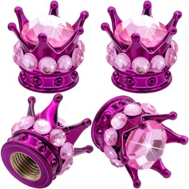 MEAJOO 4PCS Crown Bling Tire Stem Valve Caps, Crystal Diamond Car Wheel Tire Valve Caps Universal Copper Core Stem Covers for Cars, SUV, Trucks, Bikes, Motorcycles, Bicycles (Purple & Pink)