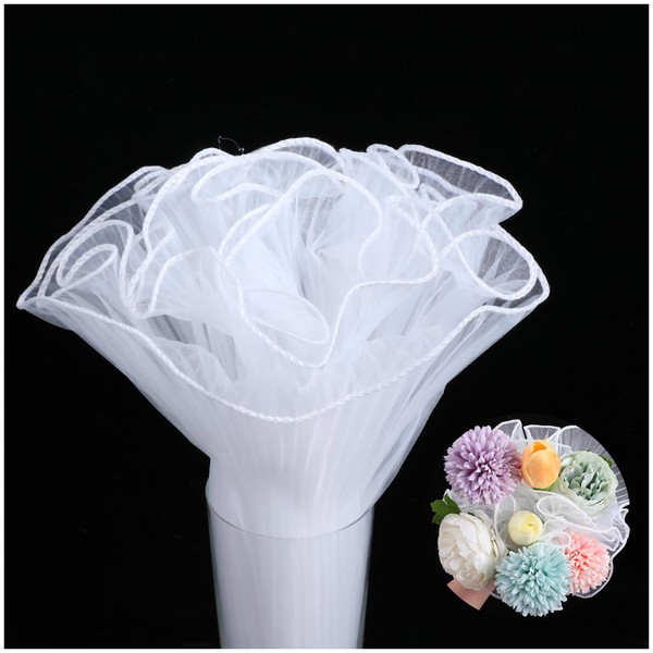 Classicseali Pearl Mesh for Bouquets,Elegant Pearl Edge Bouquet Wrapping, Premium