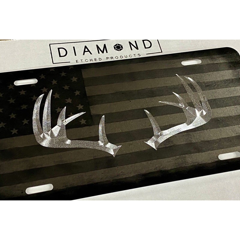 Engraved Deer Antlers Combo Laser US Flag & Diamond Etched