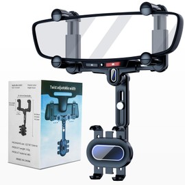 Phone Mount for Car, 360° Rotatable and Retractable Car Phone Holder Mount Free Adjustment Rear View Mirror Phone Holder for Car Universal Rearview Mirror Cell Phone Car Mount Fit for All Smartphones