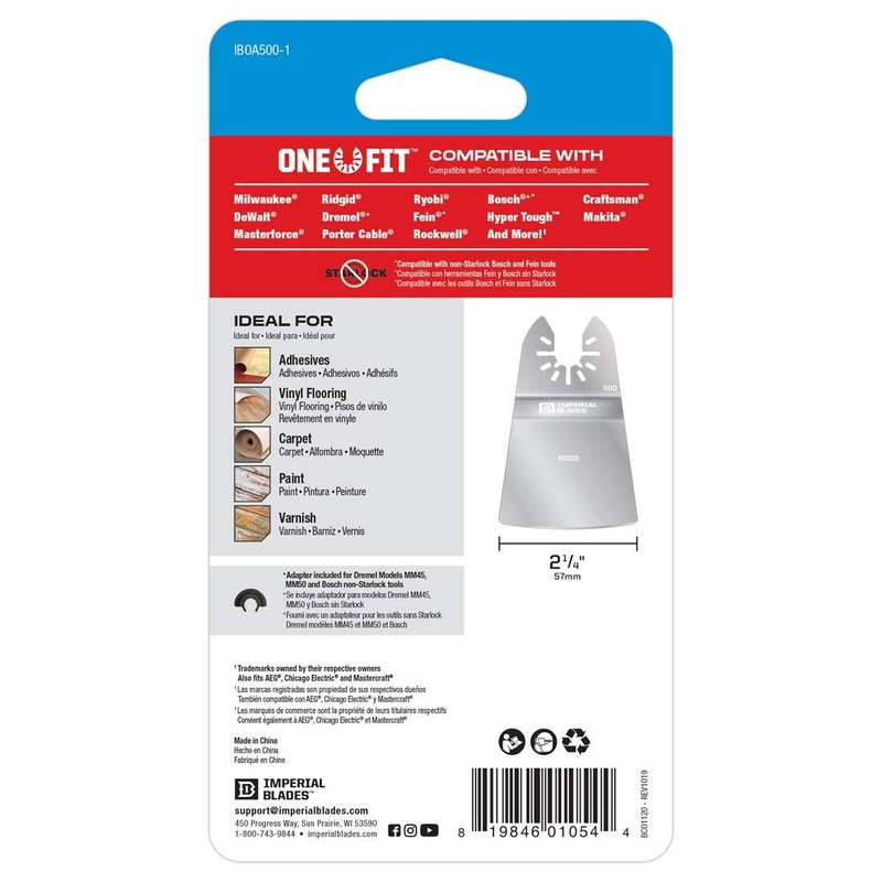 Imperial Blades One Fit 2-1/4" Hard Material Rigid Scraper, 1PC,