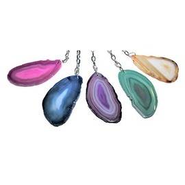 Steinfixx Agate Slices Keyring I Gemstone I Healing Stone I Lucky Stone I Chakra Stone I Brazil (Green)