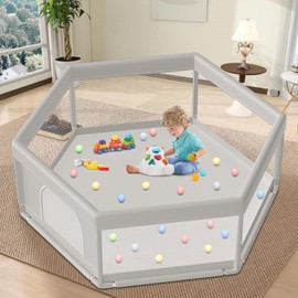 Hiaksedt Large Baby Playpen 65x65 Inch, Play Pens for Babies and Toddlers Hexagonal Type Baby Play Yards for Indoor & Outdoor with Breathable Mesh Anti-Fall
