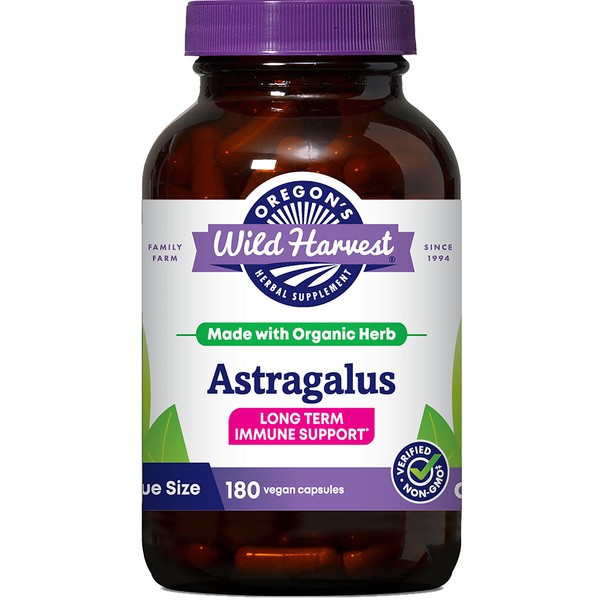 Oregon's Wild Harvest Non-GMO Certified Organic Astragalus Capsules Long Term Immune Support Herbal Supplements, 180Count