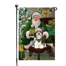 Doggie of the Day Biewer Dog Garden Flags - Christmas Irish Santa with Gift - Double Sided - Yard Lawn Spring Decorative Gift - Home Decor 12 1/2"w x 18"h - GFLAG250267
