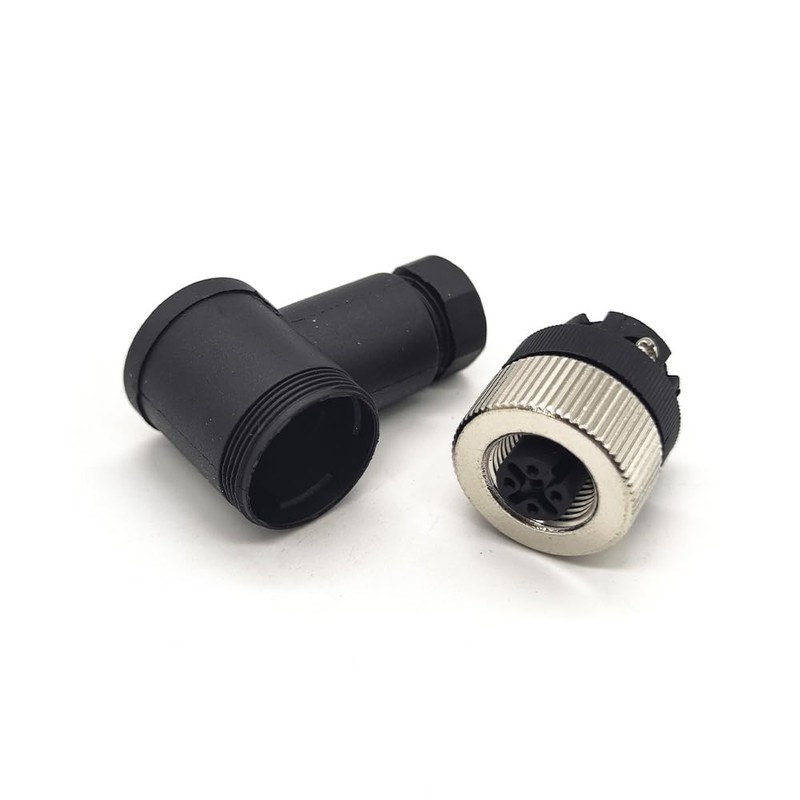 M12 Connector 4 pin Field Female Socket Right Angle Plastic