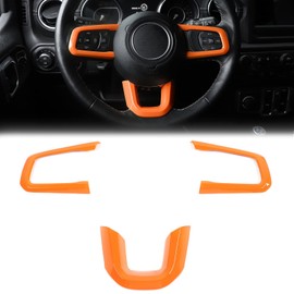 CheroCar JL JT Steering Wheel Covers Panel Decoration Interior Accessories for 2018-2021 Jeep Wrangler JL, for 2020-2021 Jeep Gladiator JT-Orange…