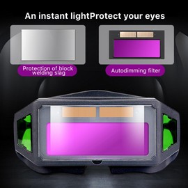 ANNCARY Auto Darkening Welding Goggles, Solar Powered Welding Goggles with Anti-scratch, Adjustable Lens, Eye Protection, True Color Anti-Glare Welding Goggles for Grinding Plasma Cutting, Black