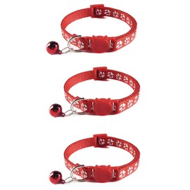Tafeiya 3x Cat Collars Safety Collar With Quick Release Break Away Buckle and Bell, Adjustable Cute Kitten Collar Suitable for all Domestic Cats (Red/Red/Red)