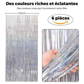 KOOSREEL 6 Metal Silver (1 x 2 m) Foil Sequins for New Year's Eve Wedding Decoration Birthday Curtains with Aluminium Fringe 6pcs
