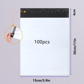 100 pcs Poly Mailers Shipping Bags Courier Bags Self Sealing, Envelopes Bag for Long Items，Plastic Shipping Mailing Satchel Exterior Colour White Thickness 110 Micron (150 x 300mm)