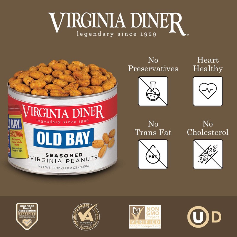 Virginia Diner Old Bay Seasoned Virginia Peanuts - Non-GMO, Preservative