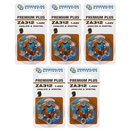 Premium Batteries Size 312 ZA312 1.45V Hearing Aid Batteries Brown Tab (30 Pack)