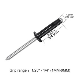 ALLCLEAN 3/16" x 3/4" Tri-Fold Rivets Assortment - 150Pcs,Black Tri-fold Exploding Pop Rivets Solid Aluminum Tri Grip Rivets Bulb Style Rivets for Kayak Marine Boat