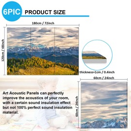 JBER Art Acoustic Panels Decorative, 6 Pack Acoustic Panels Art for Wall Decoration with Self Adhesive, Suitable for Recording Studio, Home Soundproof Wall Panels, 72x48inch (The Alps)