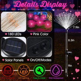 Tujoe 6 Pack Pink Solar Firework Lights 180 LED 8 Lighting Modes Waterproof Outdoor Decorative Solar Lights for Christmas Wedding Birthday Garden Patio Yard Pathway Walkway Lawn Decor