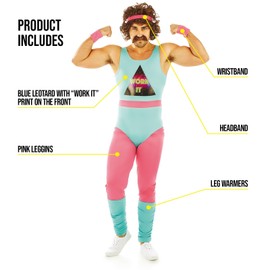 Fun Shack 80s Fitness Instructor Outfit, Aerobics Instructor Costume, 80s Fitness Instructor Costume Men, 80s Fancy Dress Men X-Large