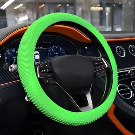 Wuyaoyao Car Steering Wheel Cover, Anti-Slip Silicone Steering Wheel Cover Protector, Non-Slip Massage Grip Auto Wheel Cover Fits 14-15 Inch, Universal Interior Car Accessories (Green)