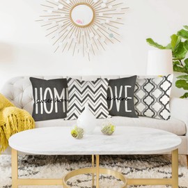 YCOLL Cushion Covers, Set of 4, Linen, Decorative, Geometric Pattern, Cushion Covers for Sofa, Bedroom, Couch, Outdoor Cushions, 40 x 40 cm, Dark Grey