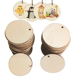 Round Wooden Discs with Hole, Pack of 50 Wooden Discs Wooden Pendants Wooden Confetti Decoration Natural Wooden Discs for Crafts for Rustic Decoration Wedding DIY Craft Calendar Countdown DIY (4 cm)