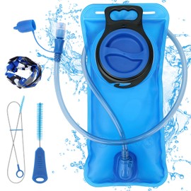 Hydration Bladder with Cleaning Brush Set and Neck Gaiter, 2L Water Bladder Leak Proof Water Reservoir Storage Bag, BPA-Free Water Pouch Hydration Pack Replacement for Camping Cycling Running, Blue