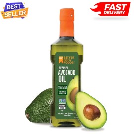 BetterBody Foods 100% Pure Avocado Oil Naturally Refined Cooking Oil Non-GMO Paleo & Keto, 500ml*