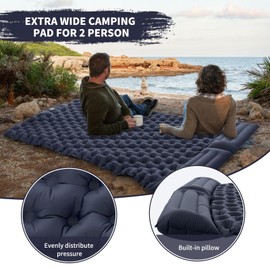 PACOONE Camping Double Sleeping Pad,Ultralight Self Inflating Sleeping Mat for 2 Person with Pillow Built-in Foot Pump,Portable Camping Air Mat for Backpacking, Hiking, Traveling, Tent
