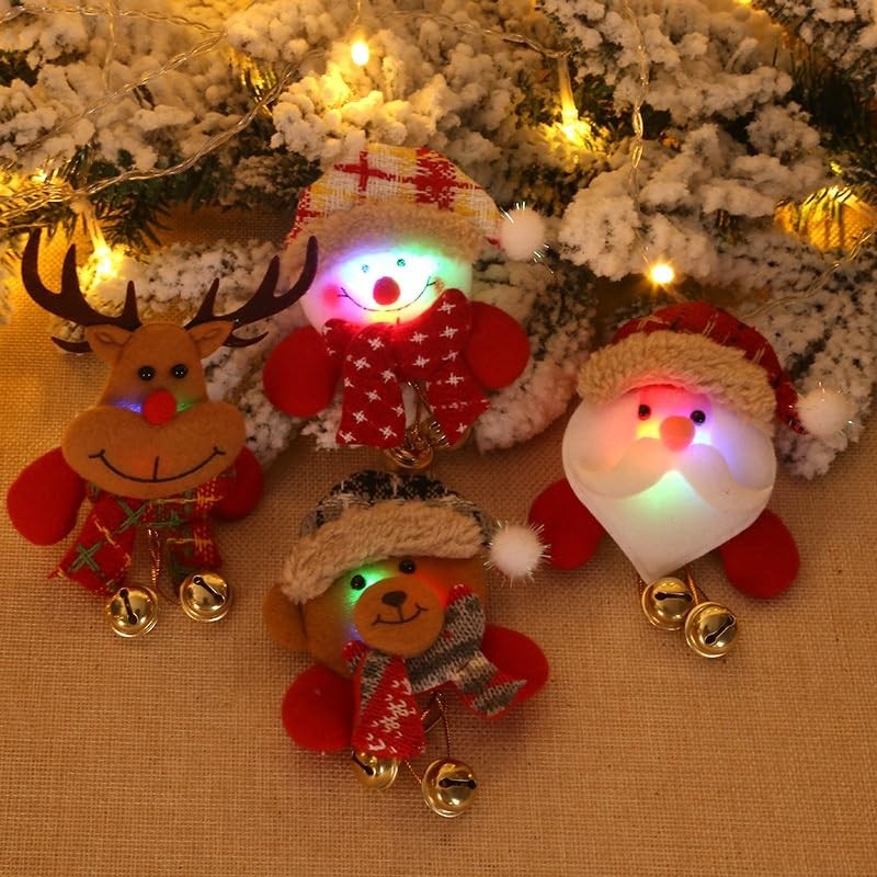 fdsmall Christmas Brooch Pins LED Badge Glowing Brooch Plush Santa