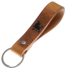 ELBERCRAFT® Leather Keyring Gift for Women or Men Vegetable Tanned Brown with Engraving 12 cm Made in Germany Leather Keychain, Taurus, Classic