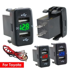 FAMKIT 12V-24V Car 4.2A Dual USB Ports Socket Charger Voltmeter Power Socket for Toyota