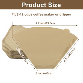 Waziaqoc Set of 200 Coffee Filters, Disposable Cone Coffee Filter, 8-12 Cups Unbleached Natural Paper Filters For Pour Over and Drip Coffee Maker, Size 04