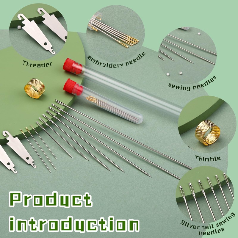 40 Pcs Large Eye Hand Sewing Needles Set Long Sewing