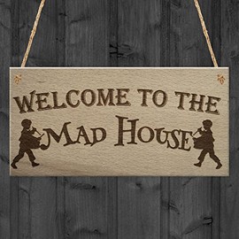 RED OCEAN Mad House Funny Home Decor Gift Friendship Door Hanging Plaque Neighbour Sign