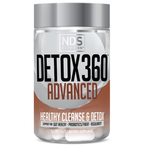 NDS Nutrition Detox 360 Advanced - Complete Cleanse & Detox with Probiotics & Fiber to Support Gut Health & Wellness, Bowel Movements, Regularity & Digestive Function & Remove Toxins (60 Capsules)