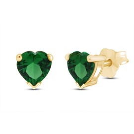 6 MM Heart Shape Simulated Green Emerald Stud Earrings In 14K Yellow Gold Over Sterling Silver
