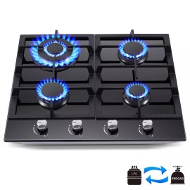 Amzgachfktch 24in Kitchen Gas Cooktop 4burners Built-in Hob NG/LPG Tempered Glass Convertible