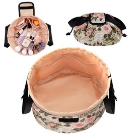 Barrel Drawstring Makeup Bag Large Travel Makeup Bag,Portable Large Capacity Cosmetic Bag Toiletry Organizer for Travel Accessories Make Up Essentials and Hair Product,Gifts (Rose retro style)