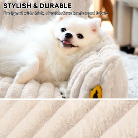 FUNNY FUZZY Dog Bed for Small Dogs, Fluffy Cat Couch for Indoor Cats, Calming Couch for Pets with Removable Washable Cover Non-Slip Bottom, Pet Couch Bed for Puppy and Kitten, White