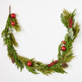 65" Christmas Red Balls and Artificial Pine Cedar Garland