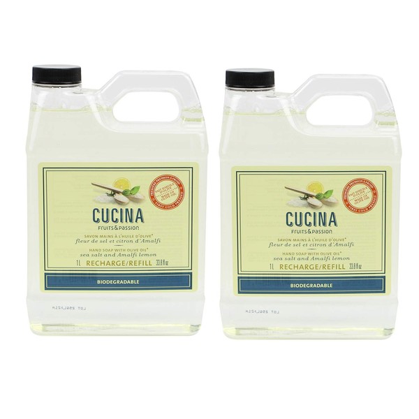Cucina Fruits & Passion Sea Salt and Amalfi Biodegradable Liquid Hand Soap Refill 33.8 Ounces - 2 Pack