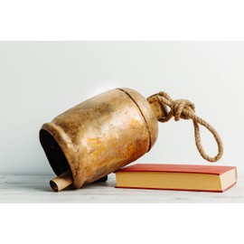 LIMBAD Metal Indian Giant Cow Bells Huge Vintage Handmade Rustic Inspired Meditation Decorative Cow Bell with Jute Hanging Rope (11 INCH Long Bell)