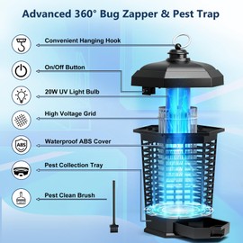 Bug Zapper Outdoor/Indoor Plug-in, 4200V High Voltage Electric Mosquito Killer, IPX6 Waterproof - Effective Fly, Gnat, and Insect Trap for Home, Garden, Camping, and Patio
