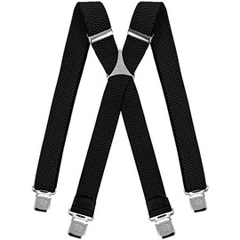 Decalen Mens braces wide adjustable and elastic suspenders X shape with a very strong clips Heavy duty (Black)