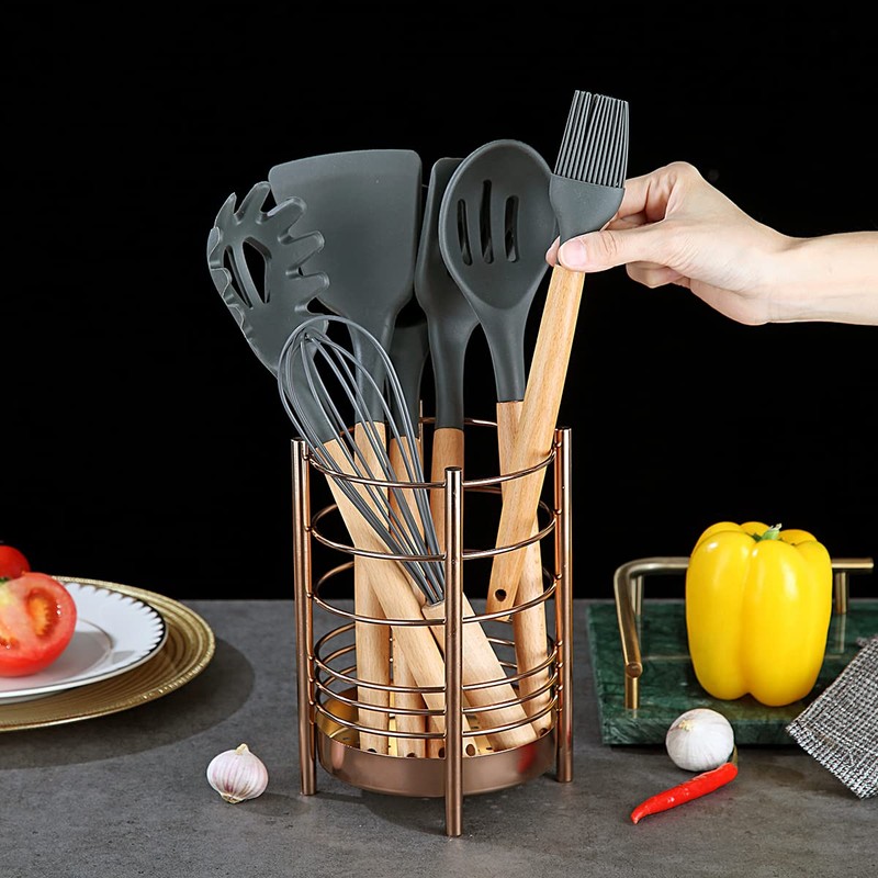 Copper Kitchen Utensil Holder for Kitchen Counter, Stainless Steel Utensil