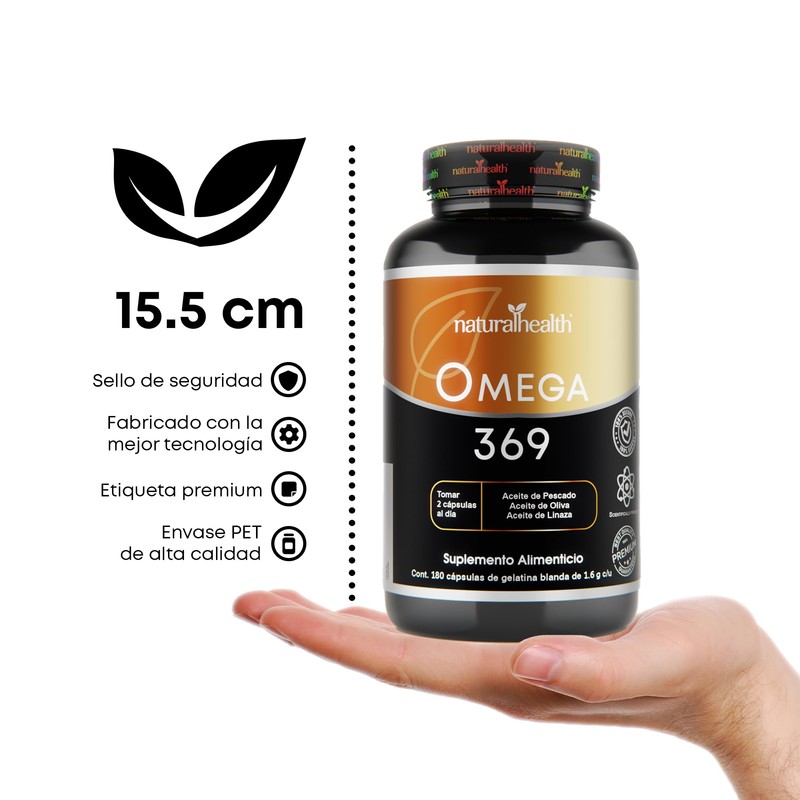 Natural Health. Omega 369. Frasco con 180 Cápsulas de 1.6