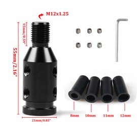 Juttzzei Car Gear Shift Knob Adapter, M12x1.25 Universal Gear Knob Adapter, Upgraded Aluminum Gear Stick Shifter Adapter with 4 Fittings 8mm 10mm 11mm 12mm for Non Threaded Shift Knob-Black