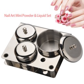 3pcs Nail Art Equipment Cup Bowls Dappen Dish Liquid Powder Holder Container, Professional Stainless Steel Storage Box, Powder & Liquid Set Cans With Lids & Nail Brush Holder Nail Art Tool Acrylic Nail Tool for Powder Pigment Decoration Manicure Tool Sto