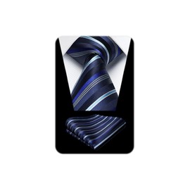 HISDERN HTC-04S Men's Necktie, Chief Set, 40 Patterns, Business, Weddings, Formal, Job Hunting, Graduation Ceremonies, Dresses, Gift, 12 Navy (stripe)
